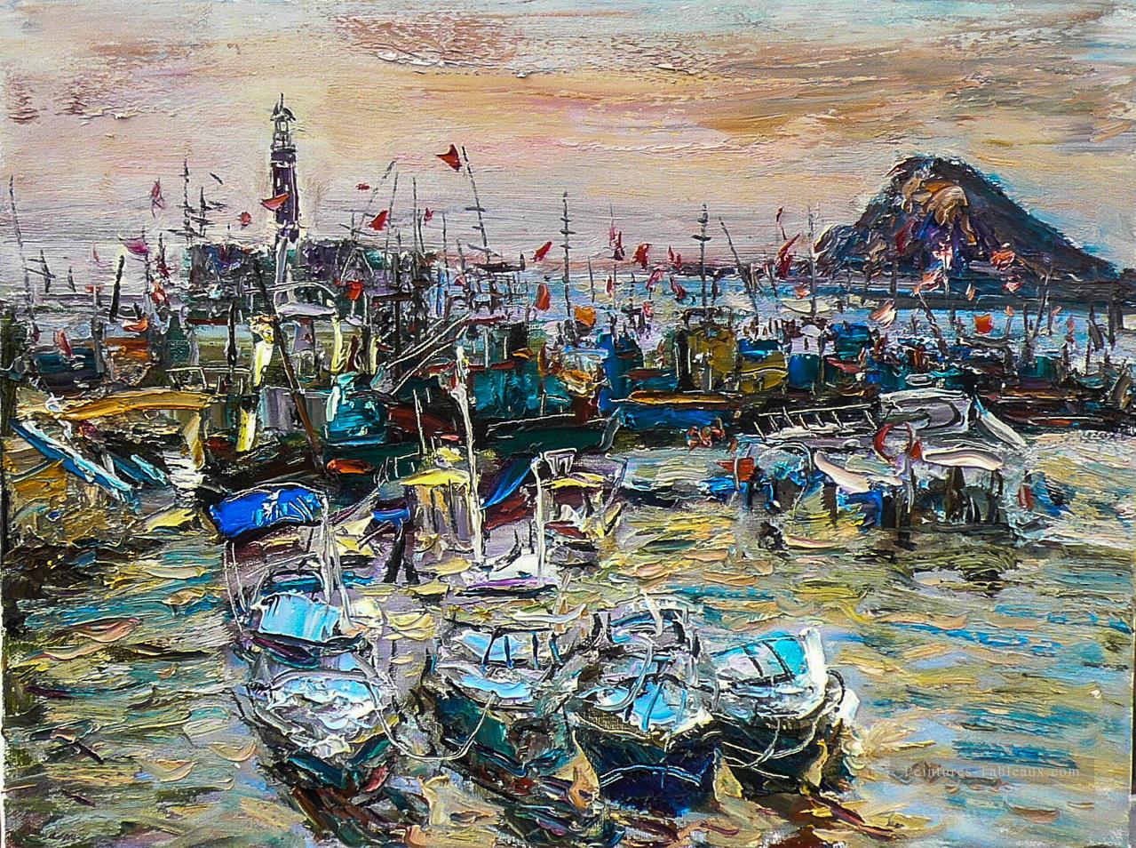 port de pêche 2 paysages de la Chine Peintures à l'huile